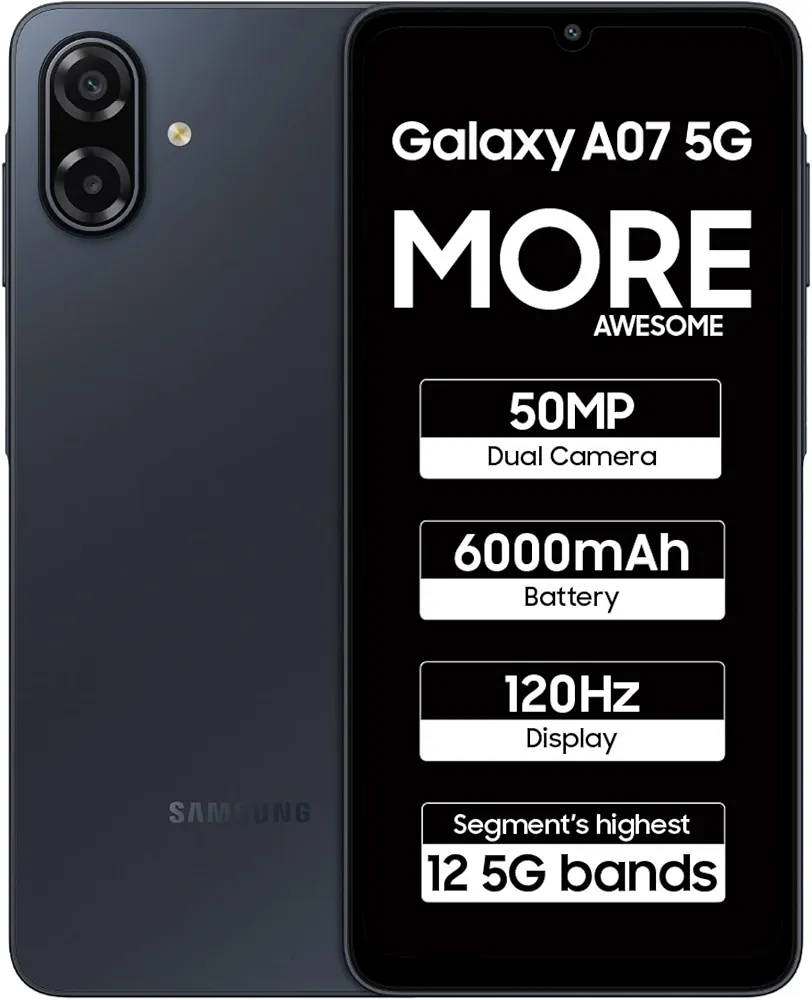 Samsung Galaxy A07 5G Smartphone (Black, 6GB RAM, 128GB Storage) | 120Hz Refresh Rate | Massive 6000