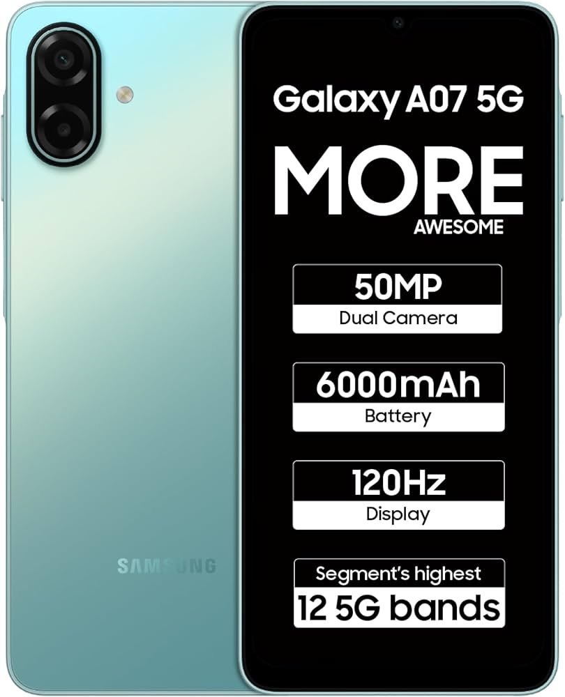 Samsung Galaxy A07 5G Smartphone (Light Green, 4GB RAM, 128GB Storage) | 120Hz Refresh Rate | Massiv