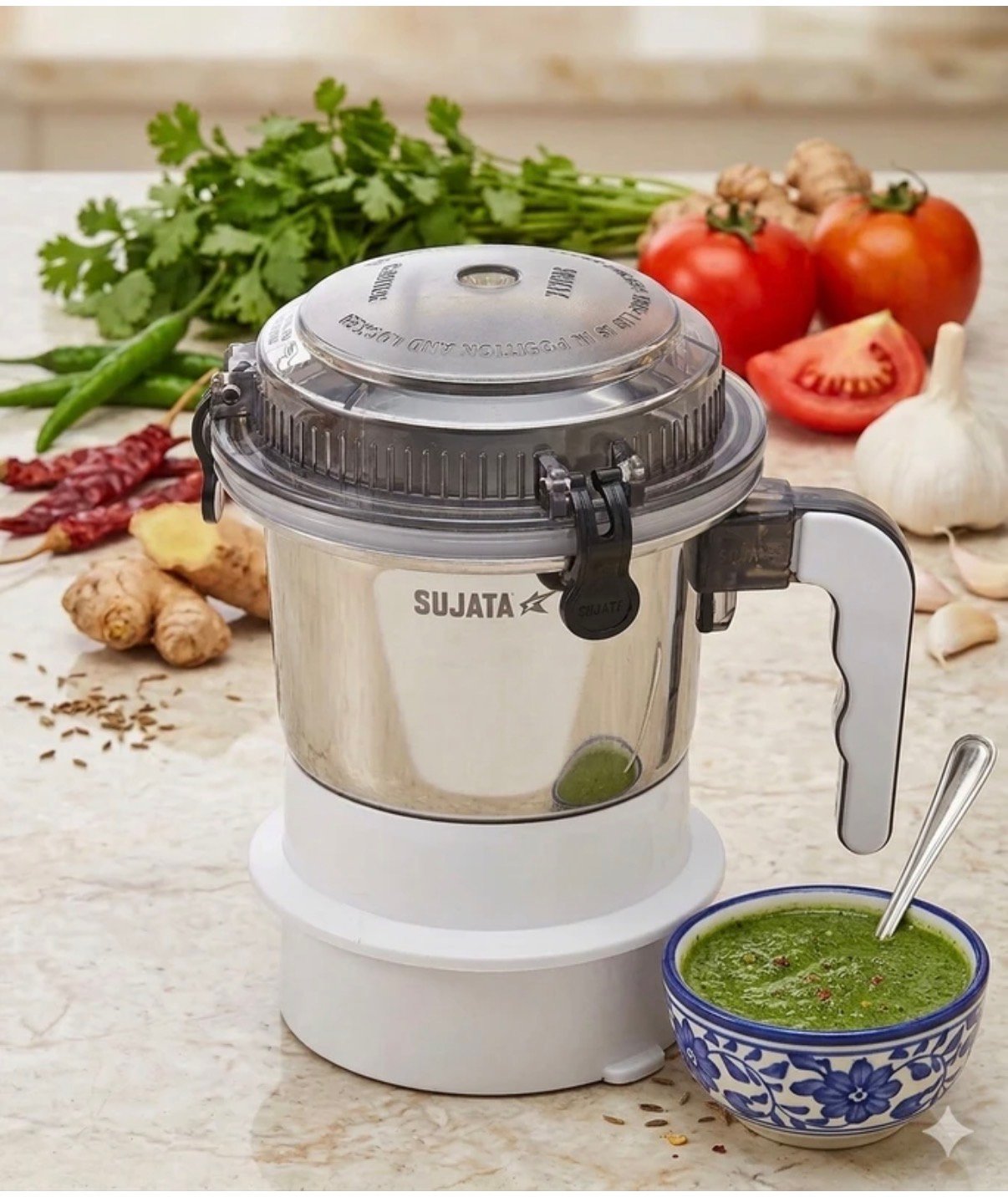 Sujata Chutney Steel Jar, 500 ml (White)