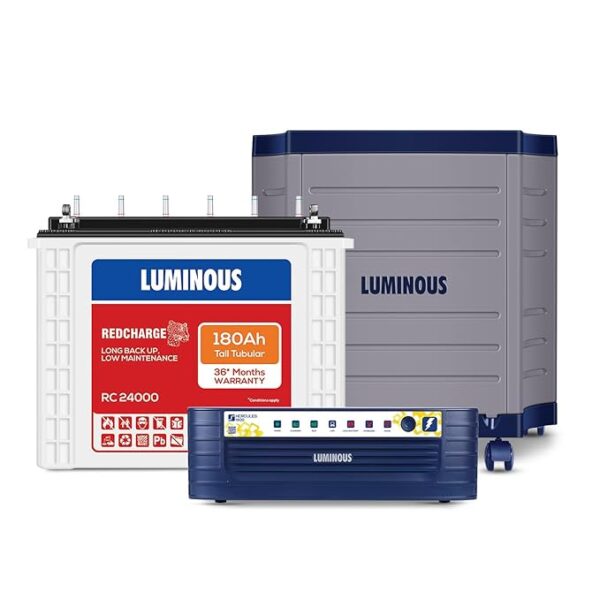 Luminous Inverter & Battery Combo (Hercules 1600 Square Wave 1500VA/12V Inverter with RC24000 Tall Tubular 180Ah Battery + Trolley) for Home, Office & Shops